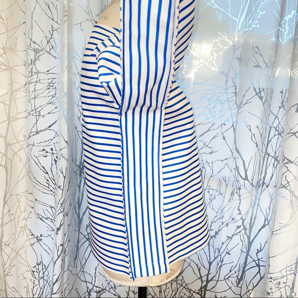 Maje white blue stripe rhinestone row shoulder detail long sleeve sweater top - Picture 6 of 14